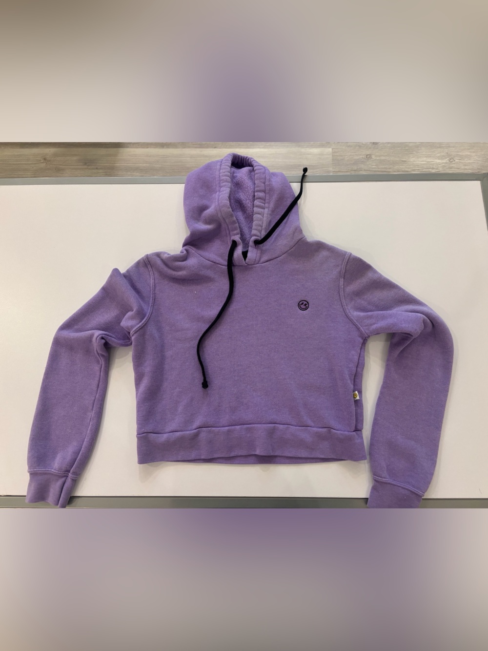 love J smiley face Lavender Pullover Hoodie with Black Drawcords